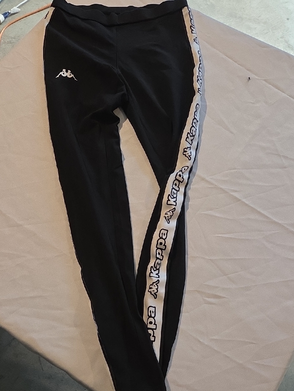 Kappa Black Leggings with White Logo Side Stripe